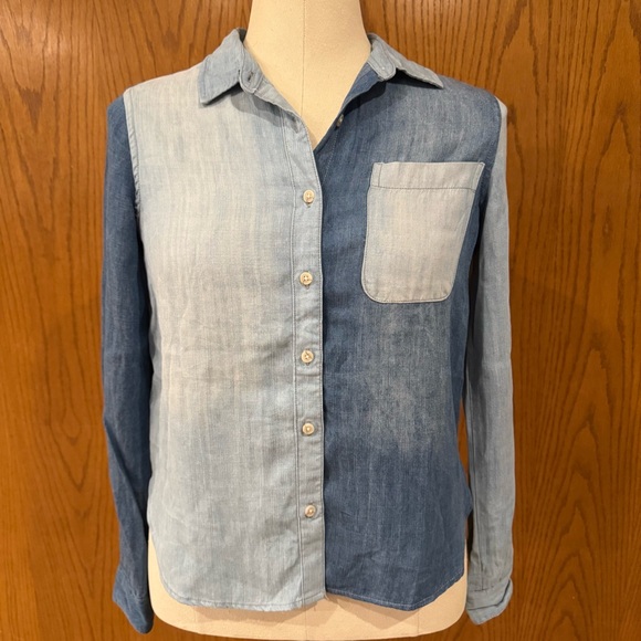 NWT Dry Goods Thread & Supply Colorblock Denim Long Sleeve Blouse Shirt Casual - Picture 1 of 9